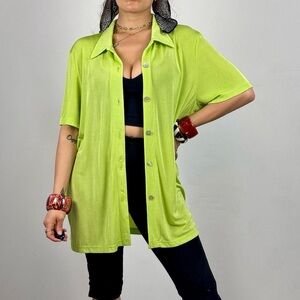Vintage 90s Lime green oversized shirt with a relaxed fit. Women’s size L.